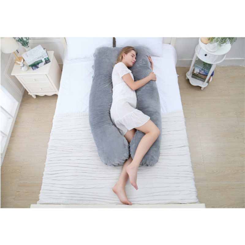 Full Body Pregnancy Pillow Velvet Cover Grey U Shape Maternity Support for Back Hips Legs Belly for Pregnant Women Donatella Bahrain